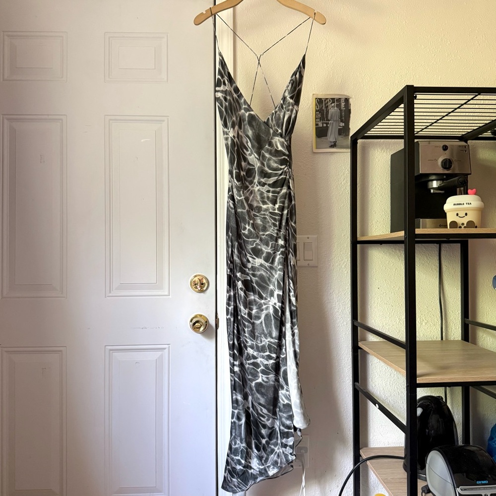 SER.O.YA grey white tie dye silk sleeveless slip midi maxi dress